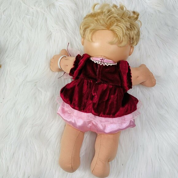 Cabbage Patch Doll Blonde Blue Eyes 2005 Play Along Velvet Dress 14 in - Picture 4 of 12